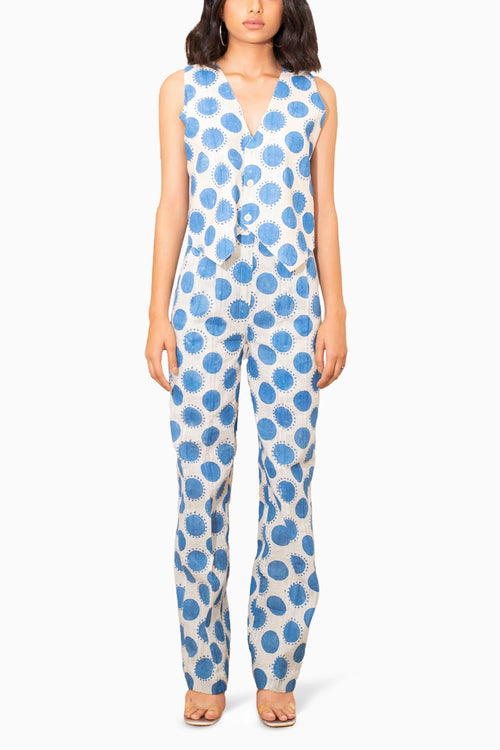 Pisa Blue Polka Waist Coat With Pants