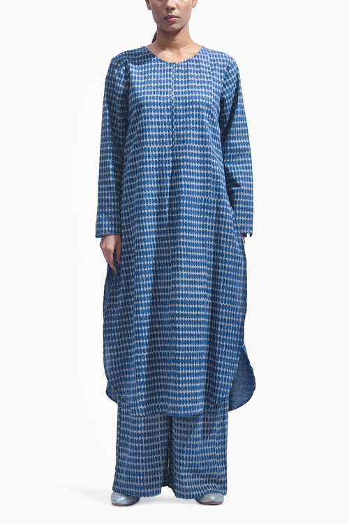 Indigo Block Printed Kurta Set