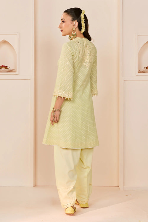 Nida Mint Green Short Choga with Farshi Salwar and Dupatta