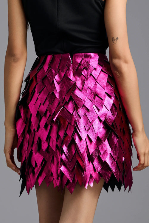 Metallic Pink Geometric Mini Skirt