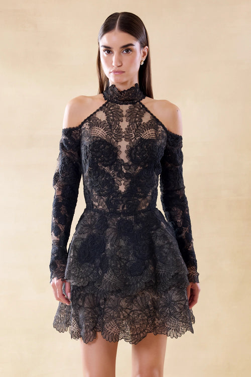 Midnight Petal Lace Dress
