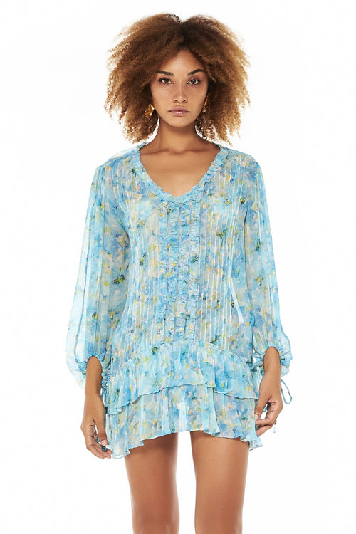 Azure Ruffle Trim Short Dress