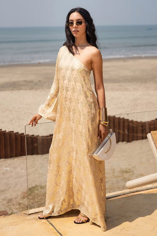 Gold One Shoulder Kaftan