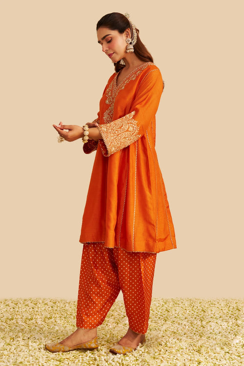 Niyah Orange Short Chauga with Salwar