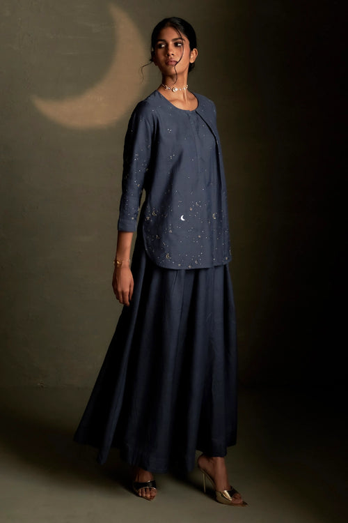 Blue Dusk Chaand Kurti Skirt Set