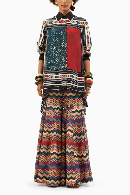 Multi Atri Shirt and Flared Trouser Set