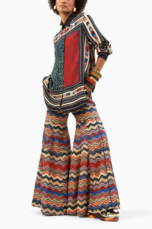 Multi Atri Shirt and Flared Trouser Set