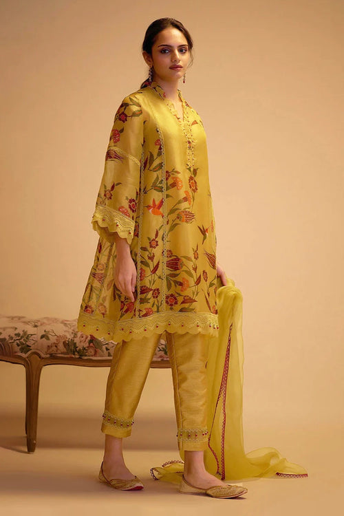 Farida Yellow Print Kurta Set