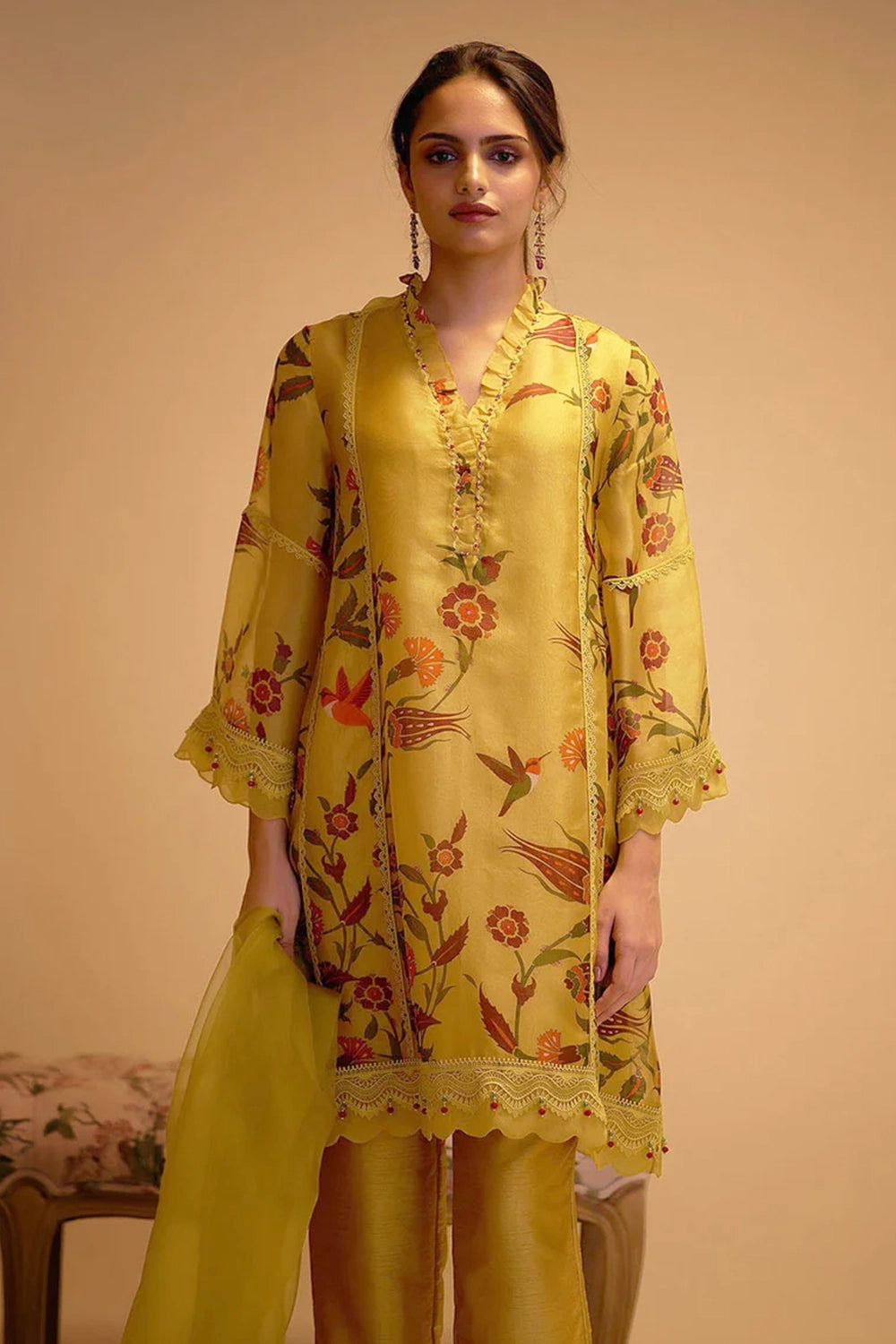 Farida Yellow Print Kurta Set