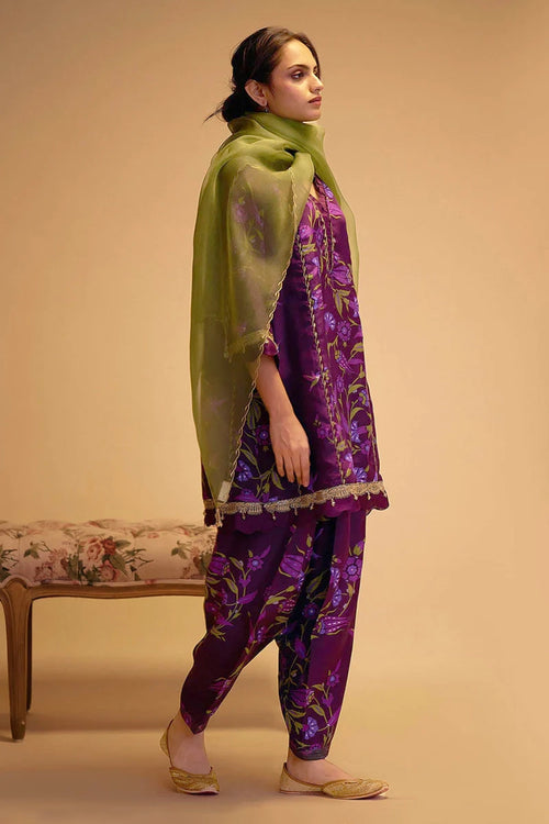 Farida Purple Print Kurta Set