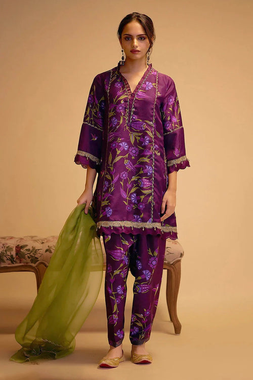 Farida Purple Print Kurta Set