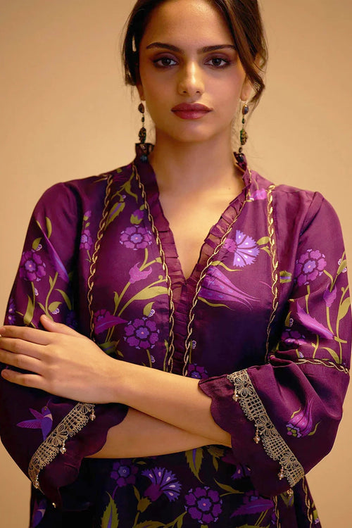 Farida Purple Print Kurta Set