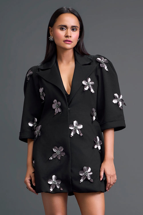 Black 3D Floral Blazer Dress
