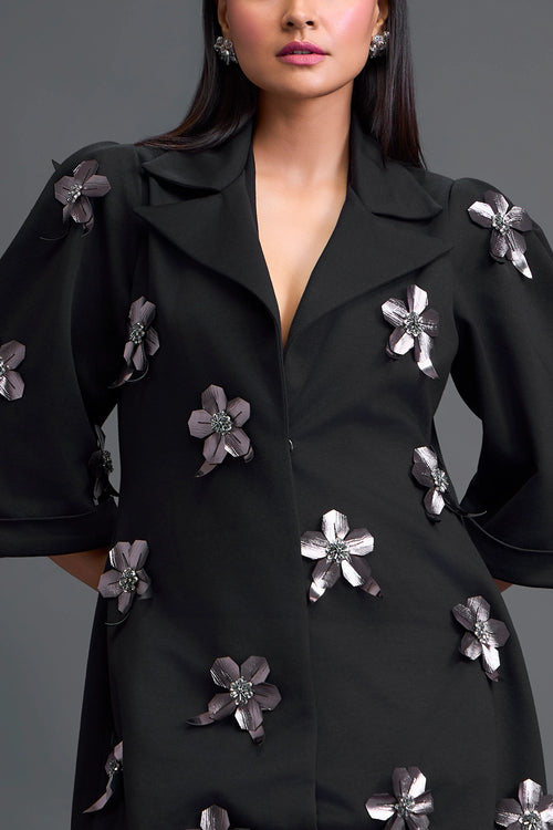 Black 3D Floral Blazer Dress