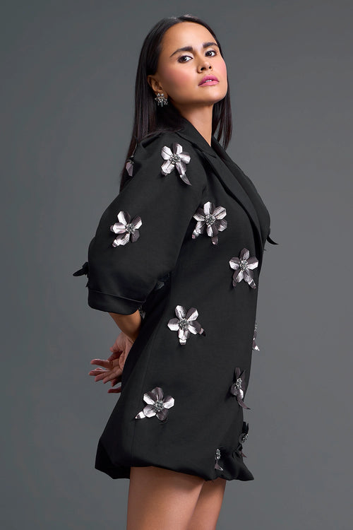 Black 3D Floral Blazer Dress