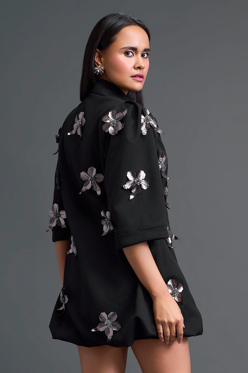 Black 3D Floral Blazer Dress