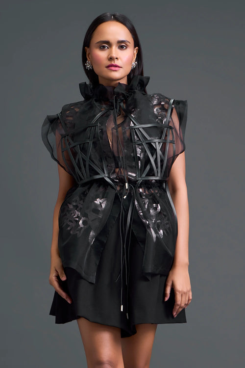 Gunmetal Panelled Organza Co-ord Set