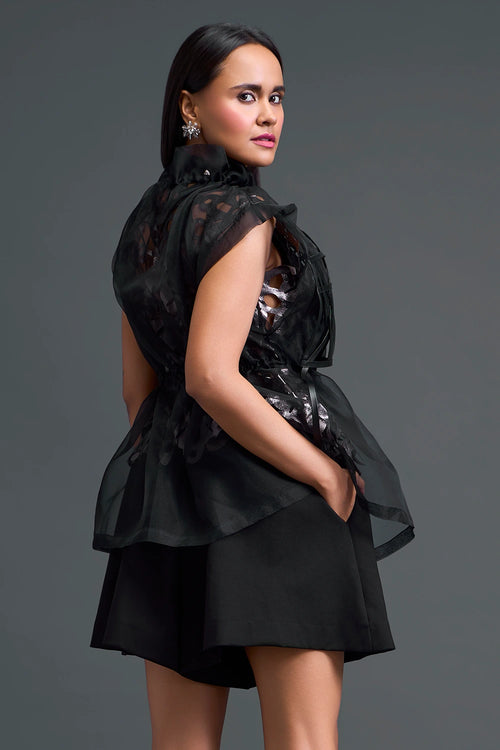 Gunmetal Panelled Organza Co-ord Set