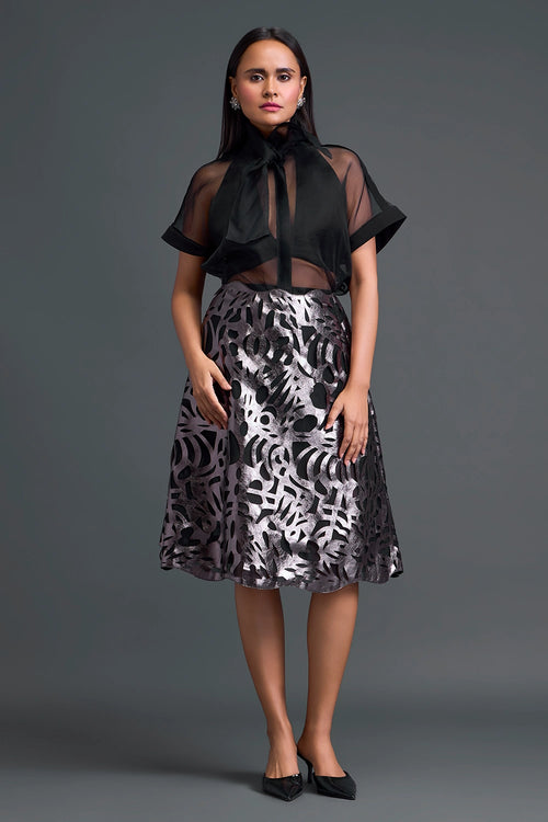 Black Halter Organza Top and Laser-Cut Skirt Set