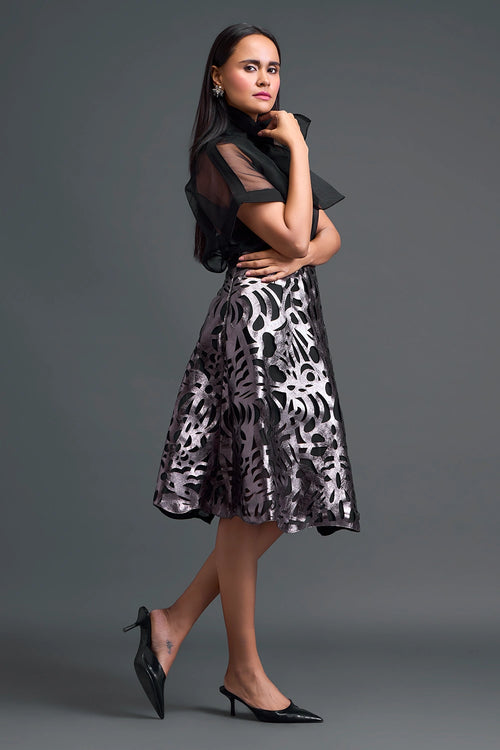 Black Halter Organza Top and Laser-Cut Skirt Set