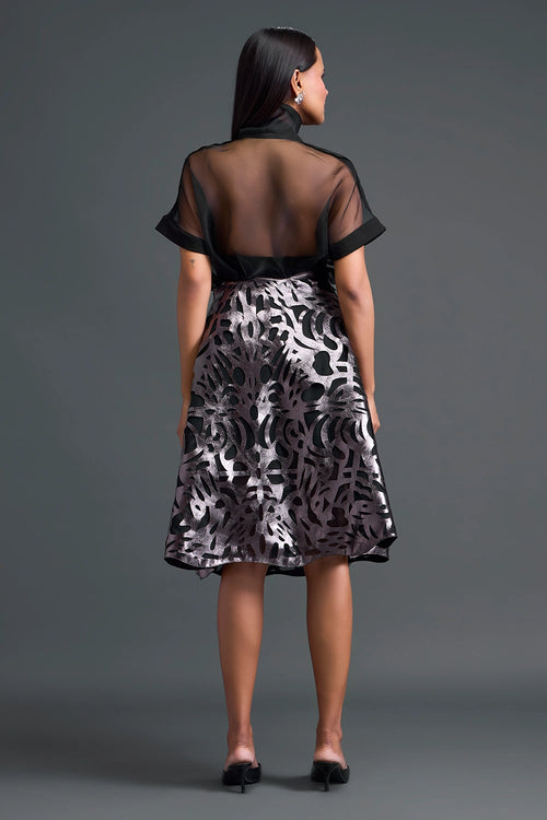 Black Halter Organza Top and Laser-Cut Skirt Set