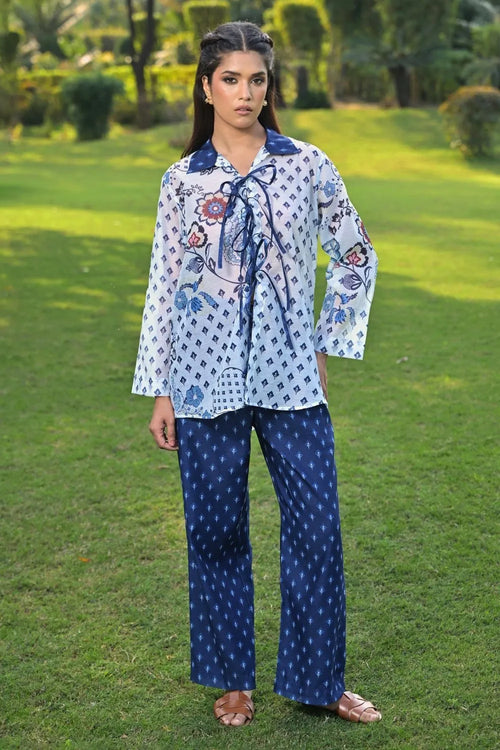 Blue Cotton Chanderi Co-ord