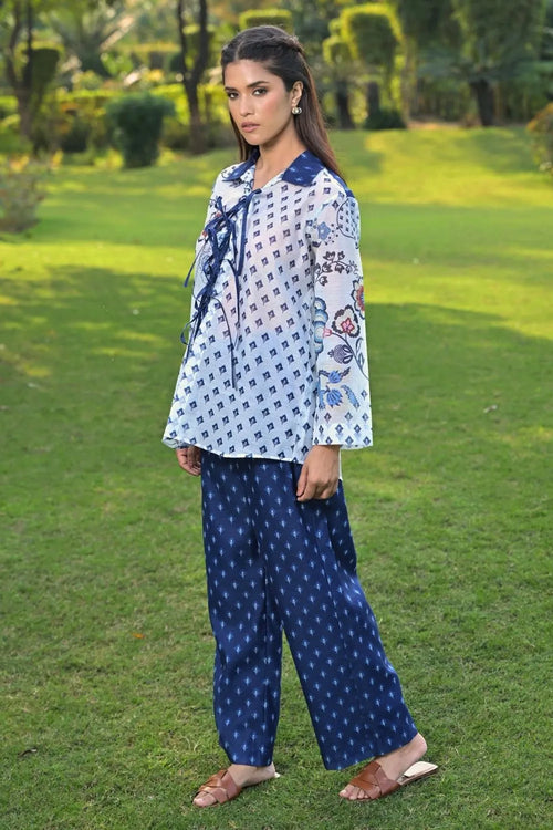 Blue Cotton Chanderi Co-ord