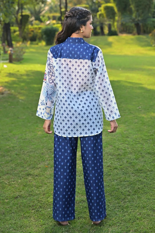 Blue Cotton Chanderi Co-ord