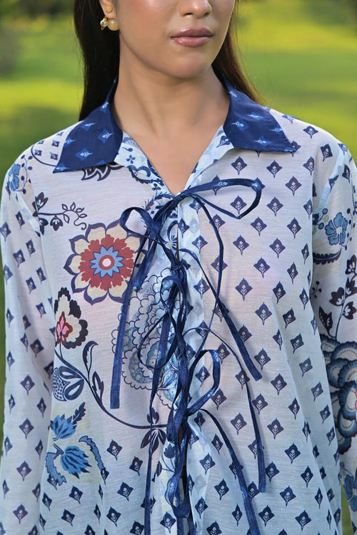 Blue Cotton Chanderi Co-ord