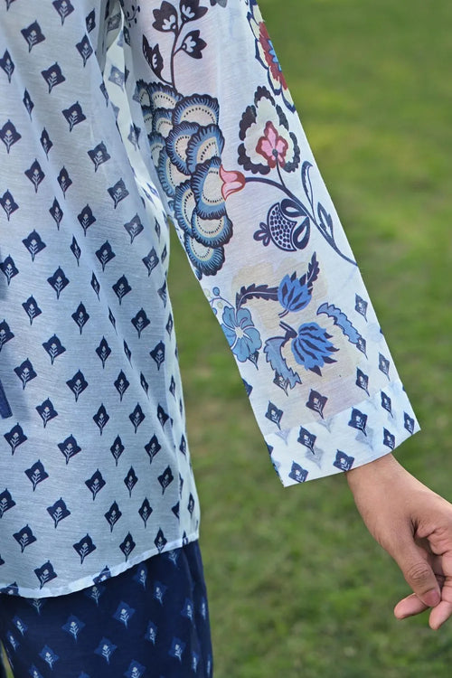 Blue Cotton Chanderi Co-ord
