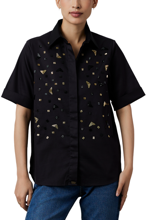 Black Metallic Embroidered Shirt