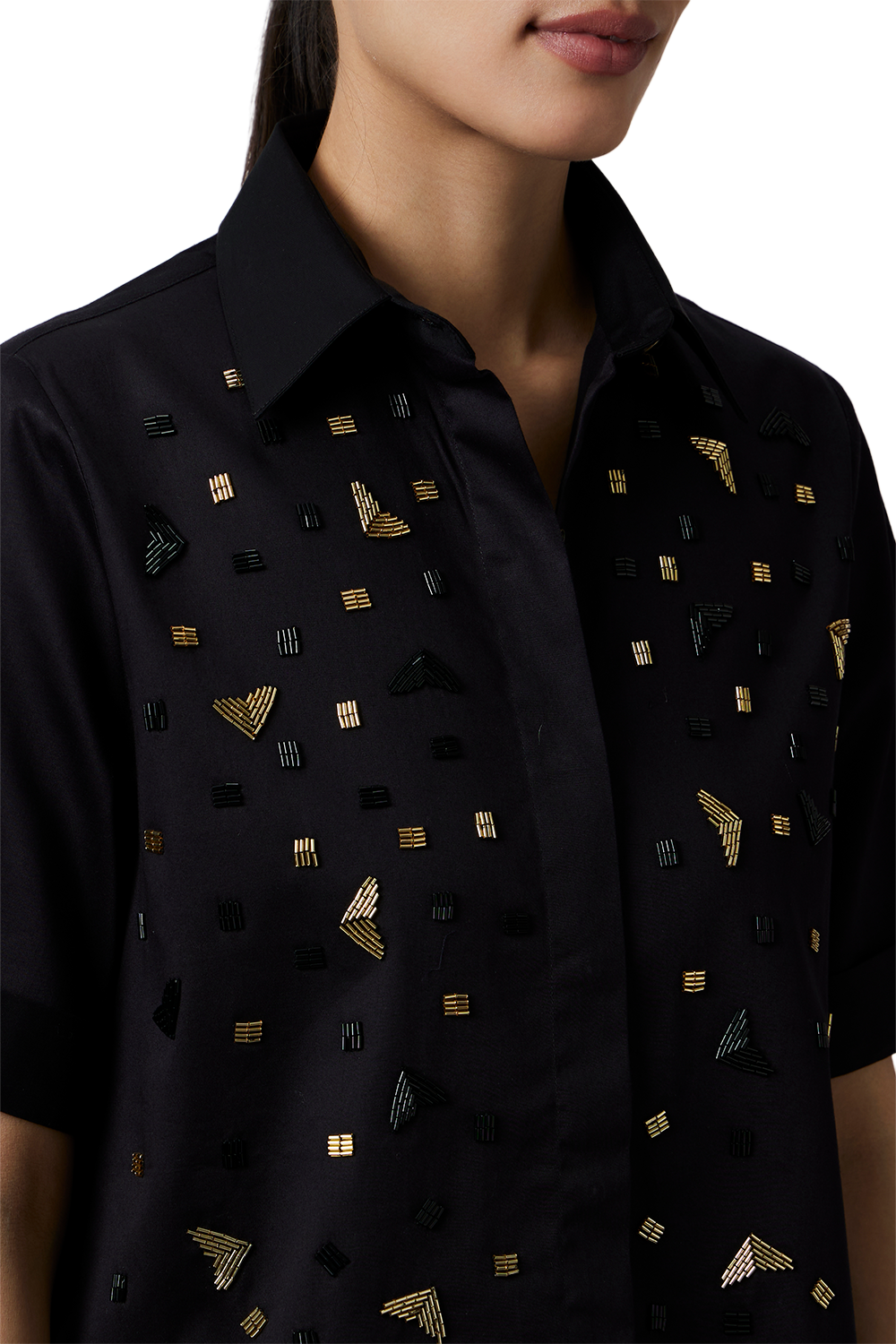 Black Metallic Embroidered Shirt