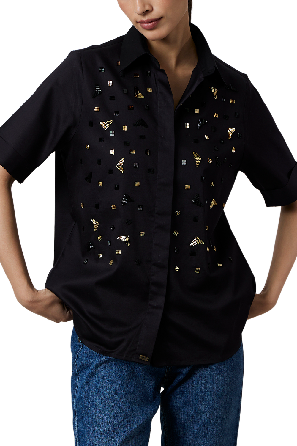 Black Metallic Embroidered Shirt