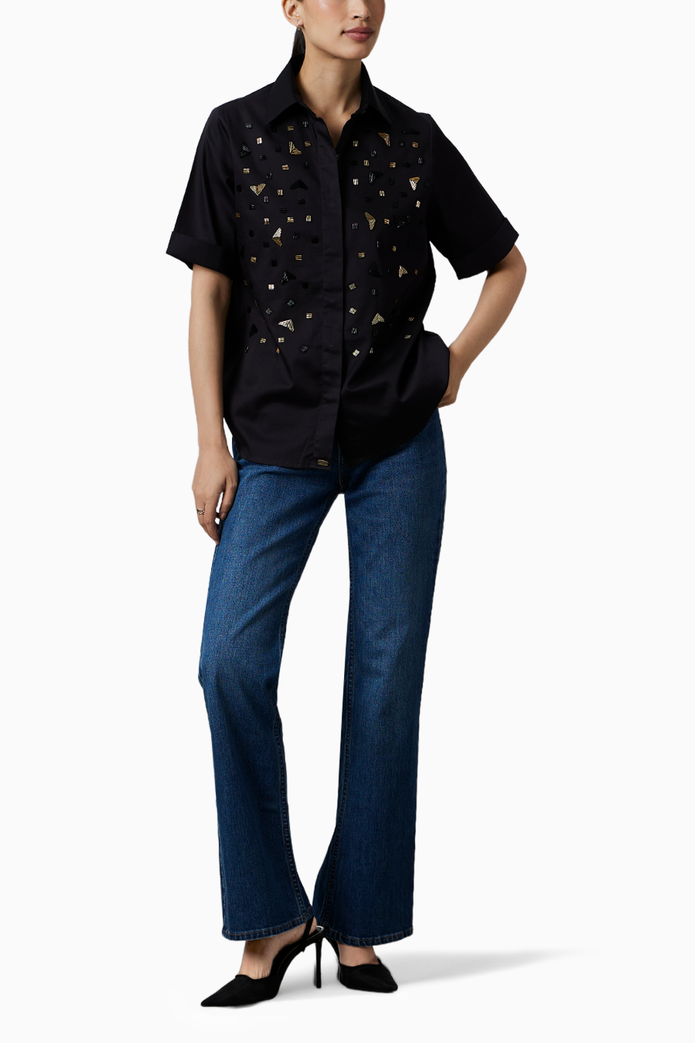 Black Metallic Embroidered Shirt