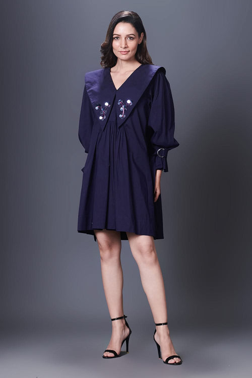 Purple Collar Embroidered Dress