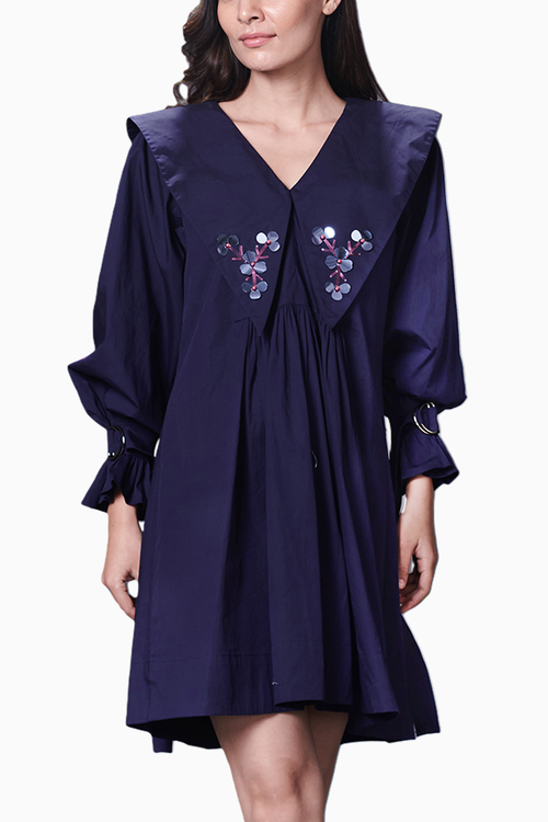 Purple Collar Embroidered Dress