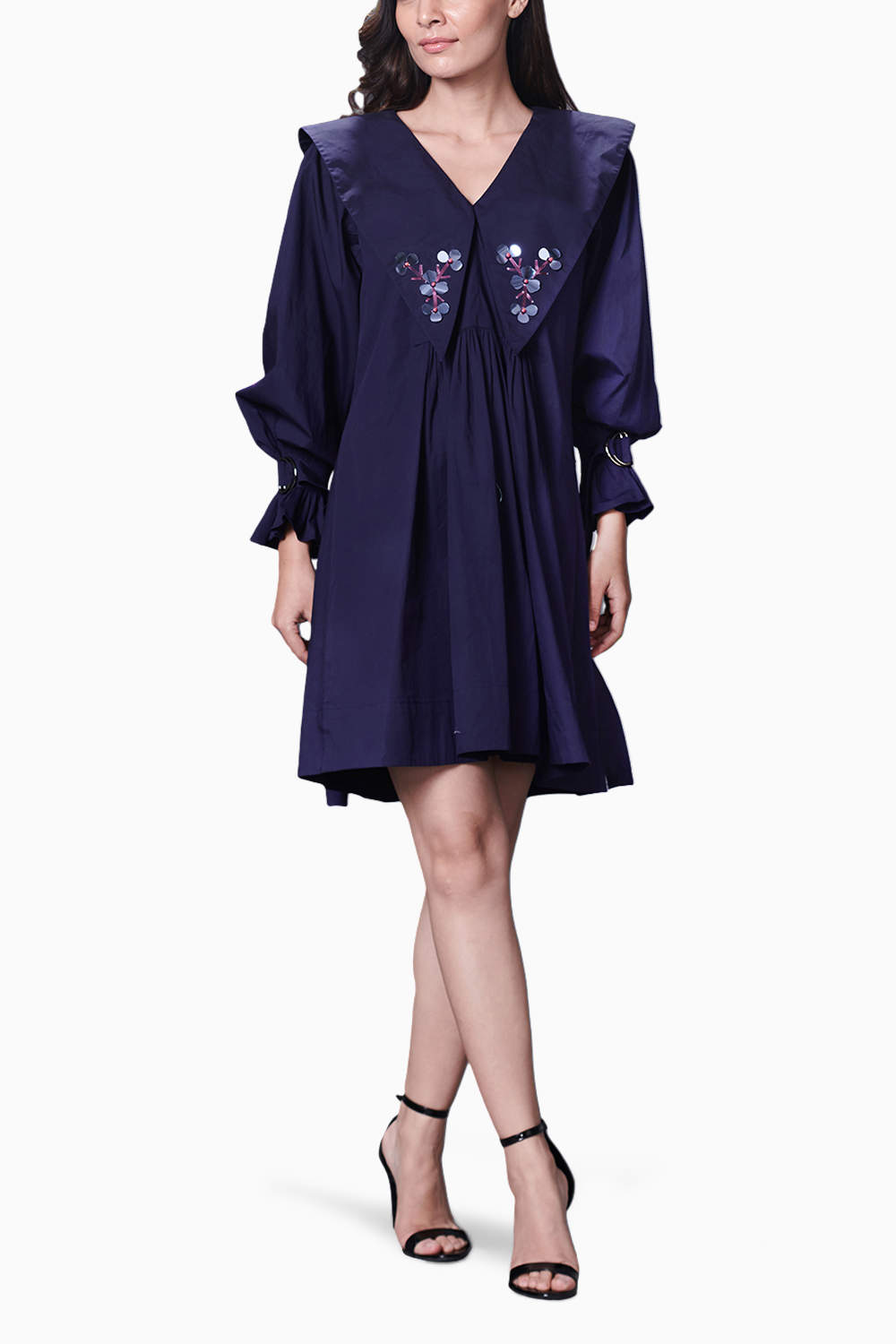 Purple Sailor Collar Embroidered Dress