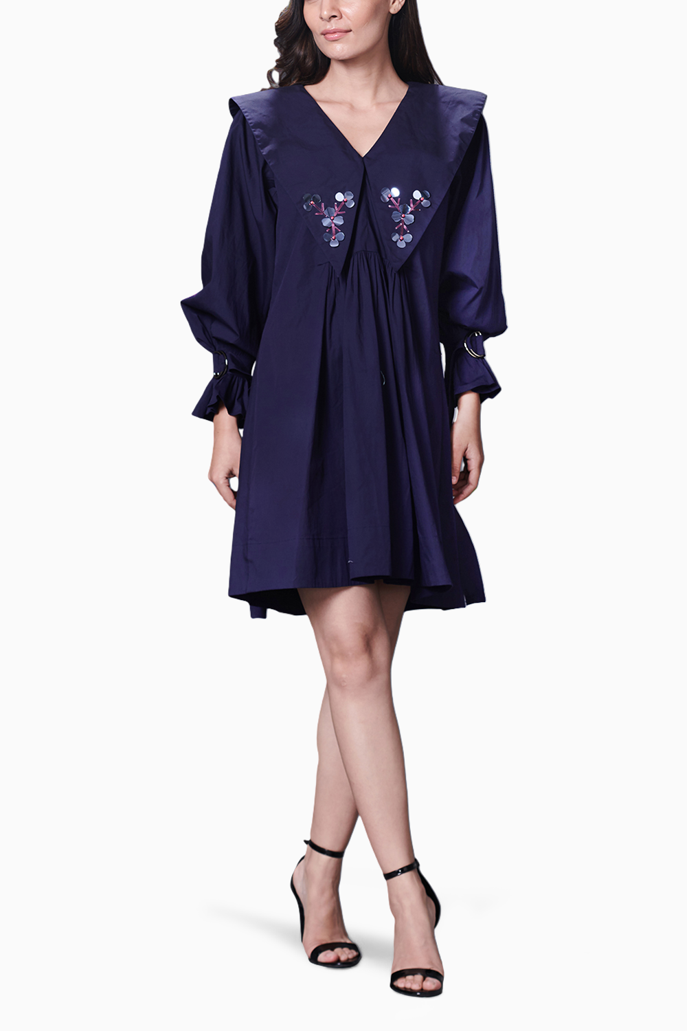 Purple Collar Embroidered Dress