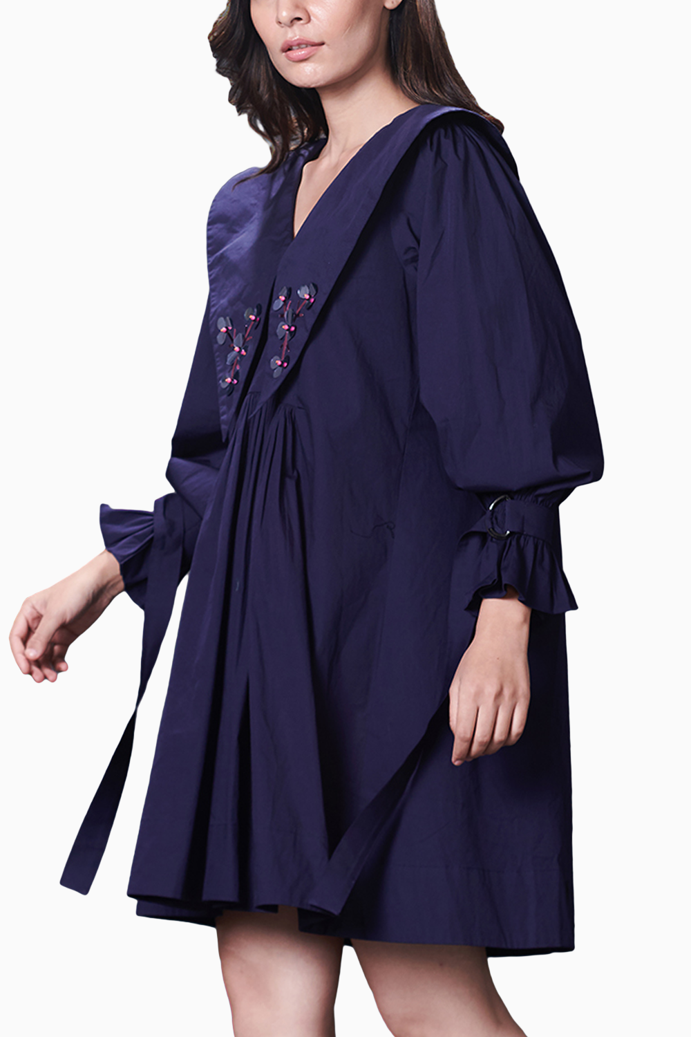Purple Sailor Collar Embroidered Dress