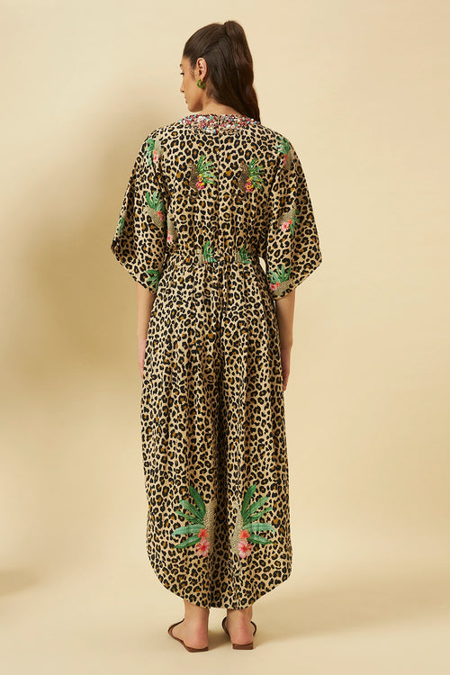 Leopard Print Hand Embroidered Jumpsuit
