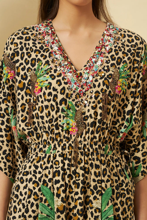 Leopard Print Hand Embroidered Jumpsuit