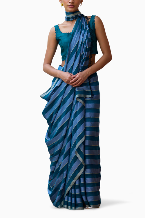 Solo Symphony Teal Saree