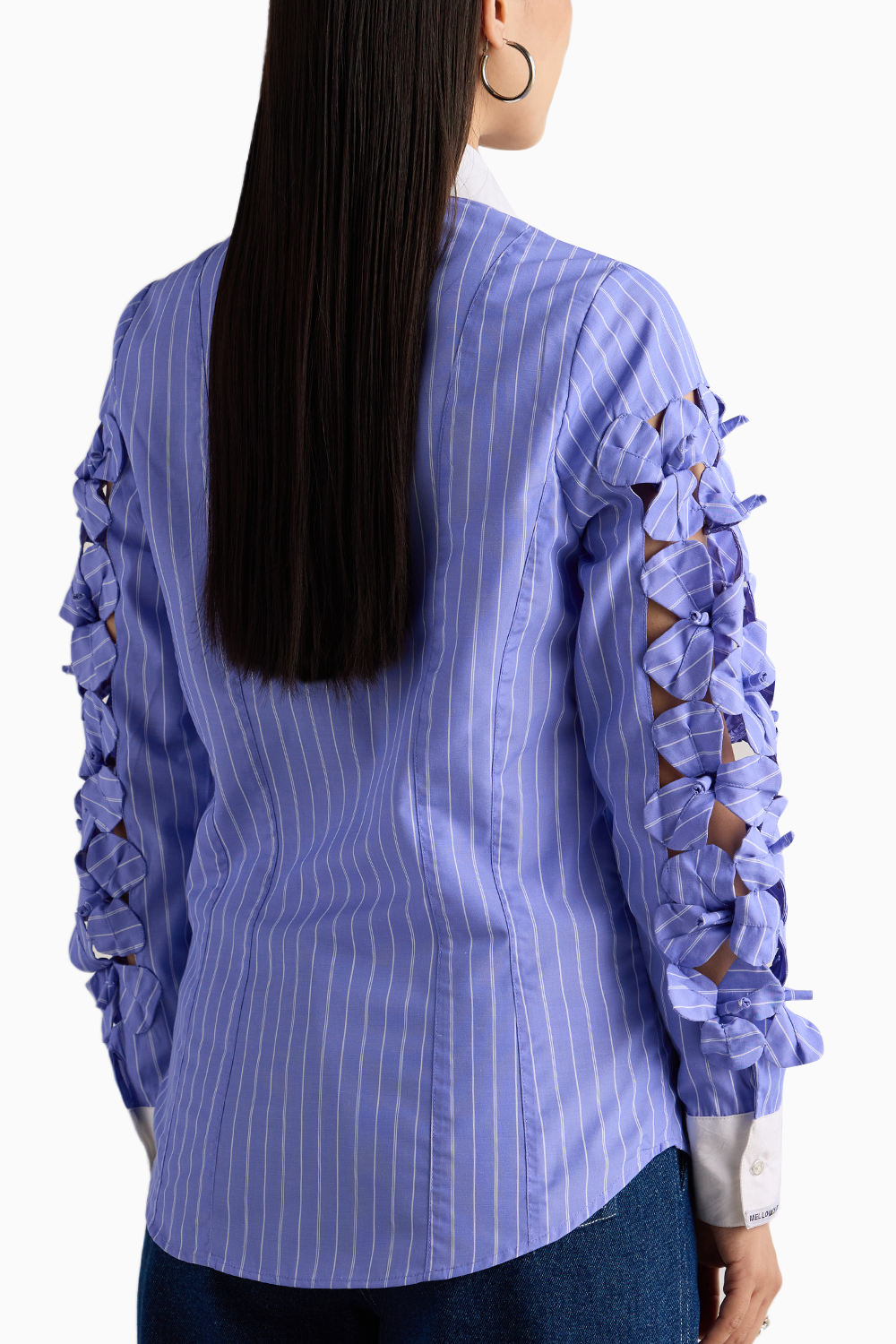 Blue Stripe 3D Flower Sleeve Shirt