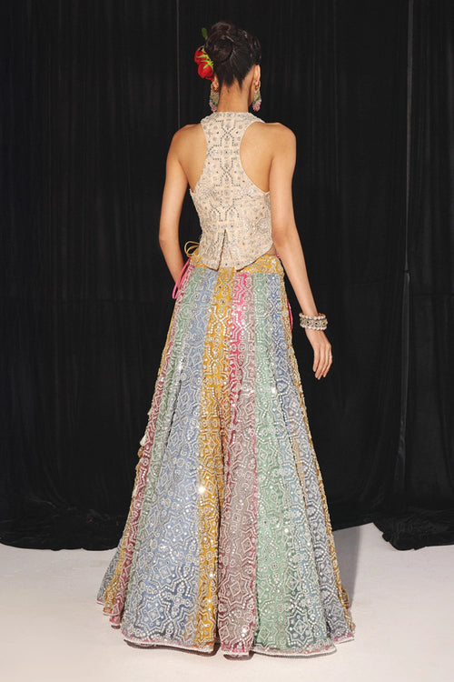 Multi Mirrorwork Color Panel Lehenga Set