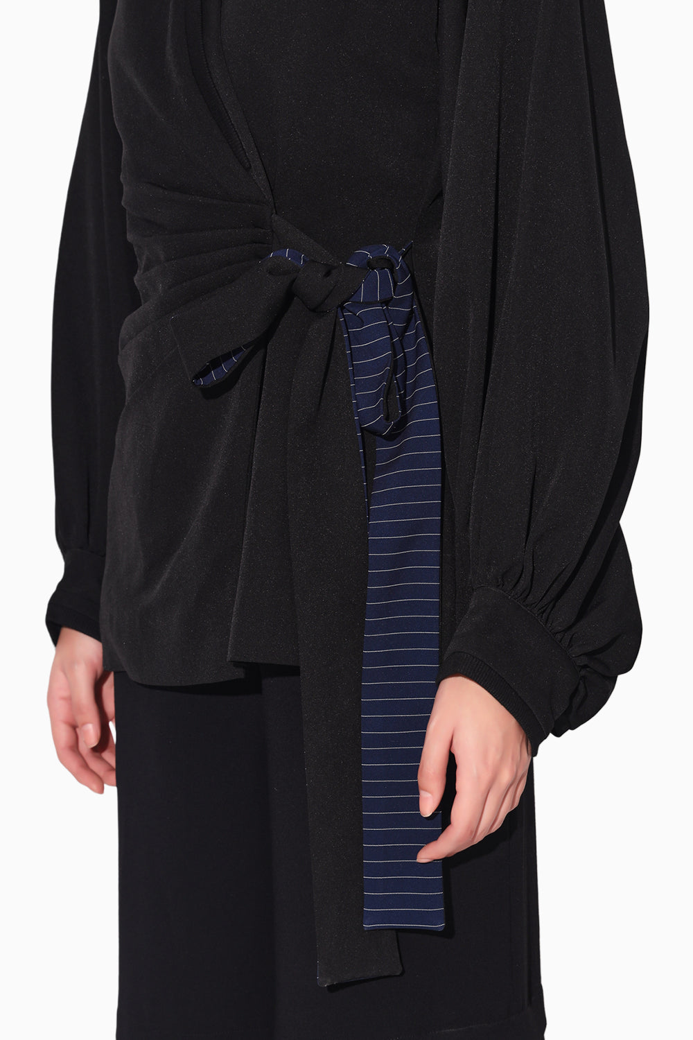 Neo Wrap Pleated Black Pant Suit