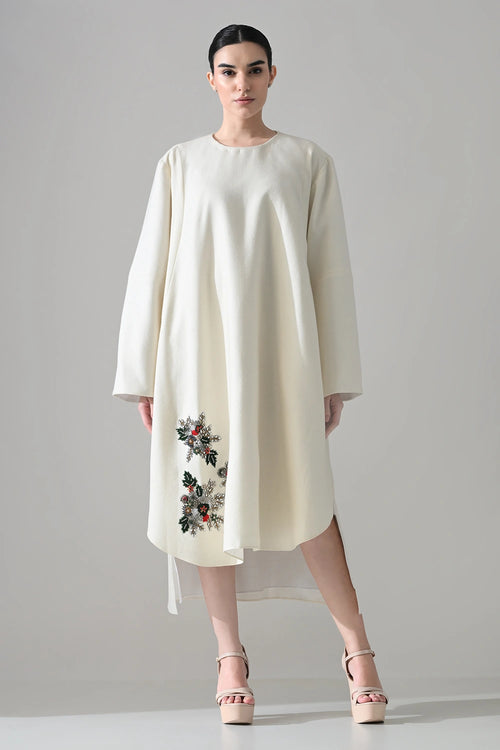 Ivory Dress With Embroidered Motifs