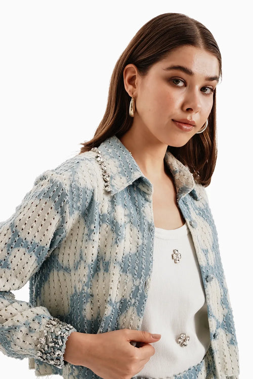 Cloud White Lazercut Crop Jacket