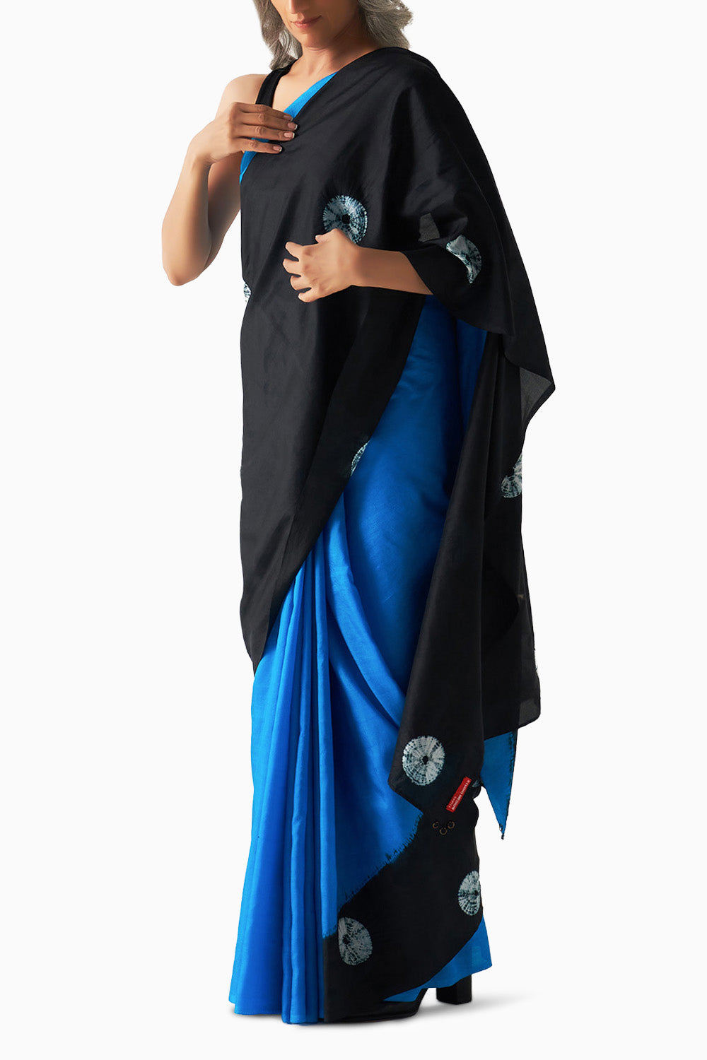 Methyl Blue Black Segment Polka Saree