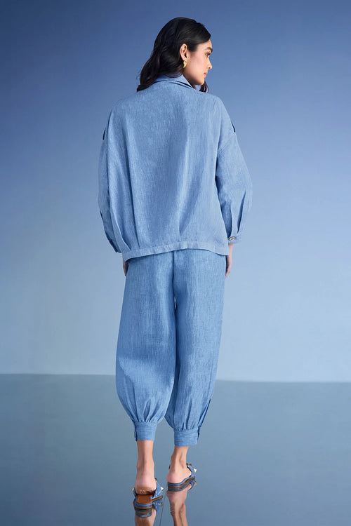 Box Pleated Linen-Textured Shirt and Pant Set