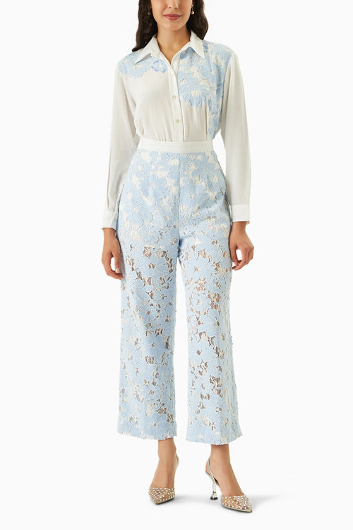 Petal Mist White-Blue Co-ord Set